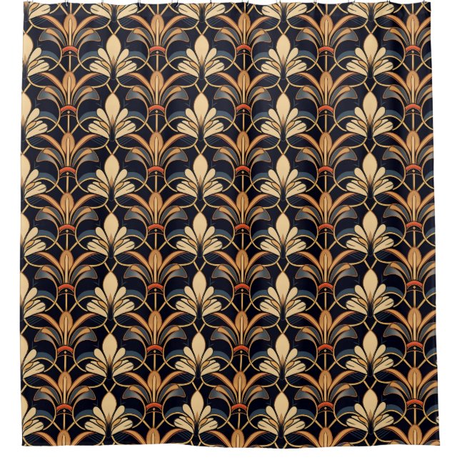 Dusty Blue und Orange Art Deco Duschvorhang (Vorderseite)