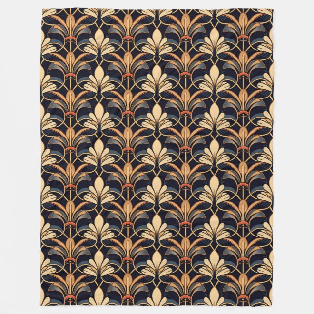 Dusty Blue und Orange Art Deco Fleecedecke (Vorderseite)