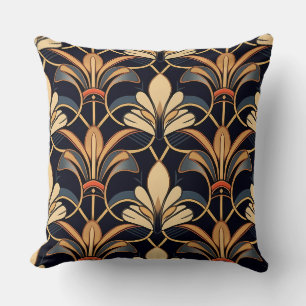 Dusty Blue und Orange Art Deco Kissen