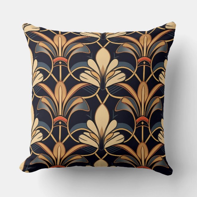 Dusty Blue und Orange Art Deco Kissen (Vorderseite)