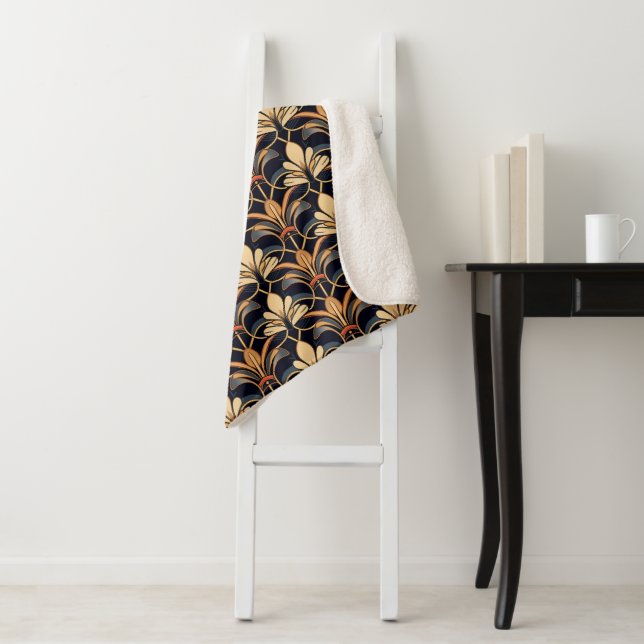 Dusty Blue und Orange Art Deco Sherpadecke (Beispiel)