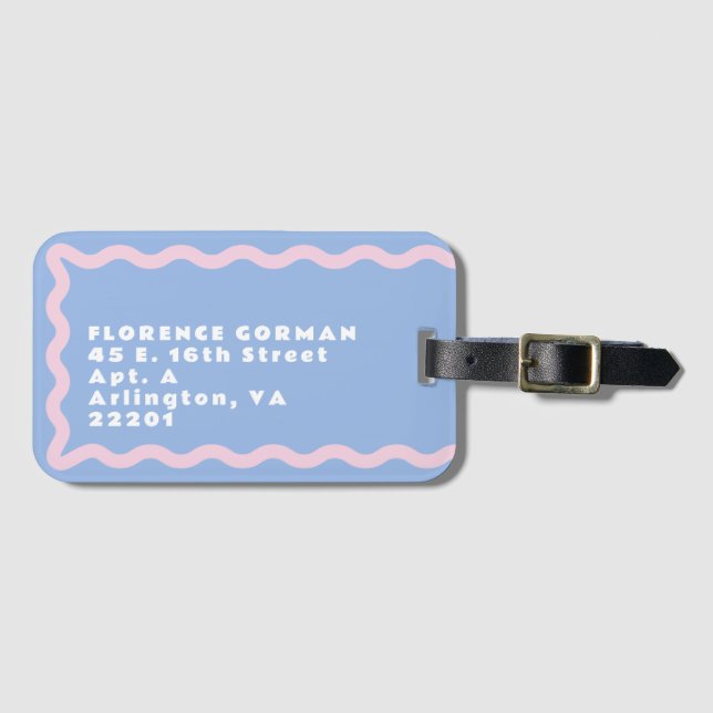 Dusty Blue und Pale Pink Squigggle mit Text Gepäckanhänger (Vorderseite (Horizontal))