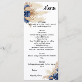 Dusty Blue und Pampas Floral Brautparty Menu Menükarte