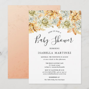 Dusty Blue und Peach Fall Floral Baby Dusche Einladung