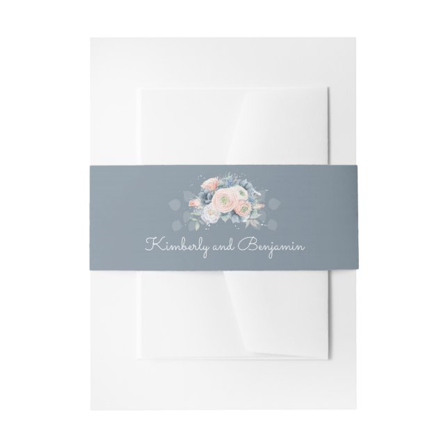 Dusty Blue und Peach Floral Elegante Hochzeit Einladungsbanderole (Vorderseite Beispiel)