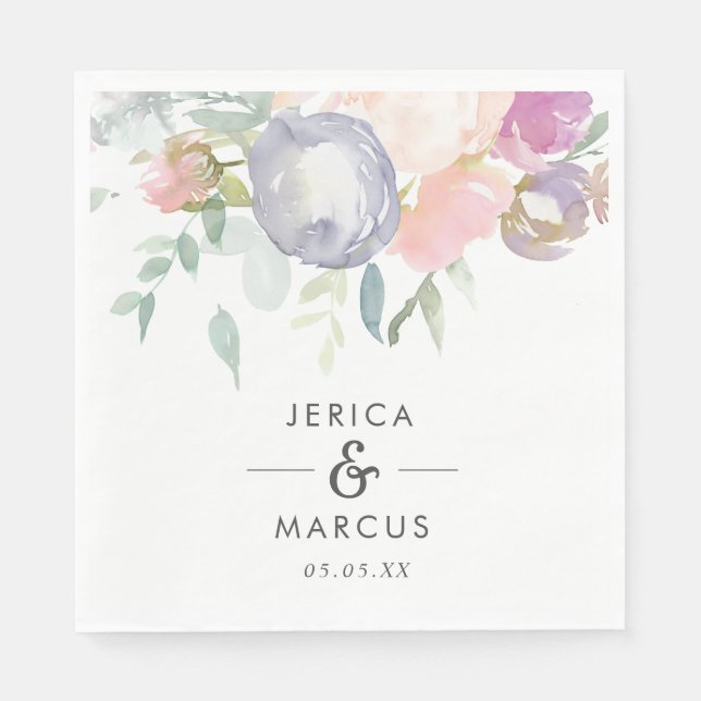 Dusty Blue und Pink Blume Hochzeit Serviette (Vorderseite)
