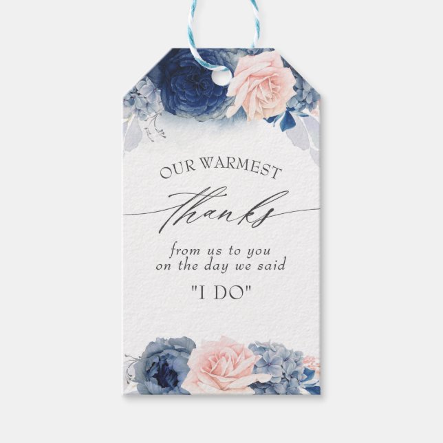 Dusty Blue und Pink Blume Hochzeit Vielen Dank Geschenkanhänger (Vorderseite)