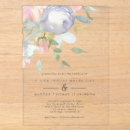 Dusty Blue und Pink Blume Pastel Spring Wedding Acryleinladungen