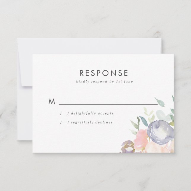 Dusty Blue und Pink Blume Pastel Spring Wedding RSVP Karte (Vorderseite)