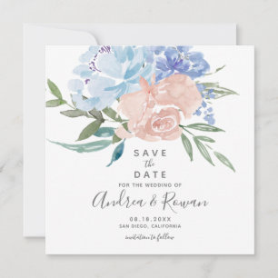 Dusty Blue und Pink Floral Save the Date Ankündigung
