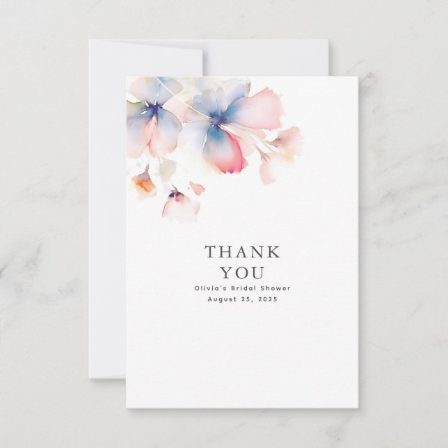 Dusty Blue und Pink Floral Vielen Dank Dankeskarte (Vorderseite)