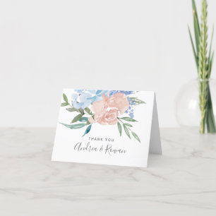 Dusty Blue und Pink Floral Wedding Dankeskarte