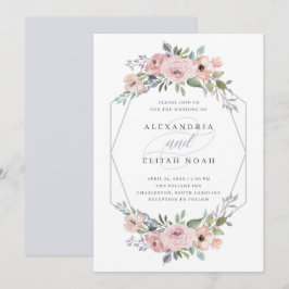 Dusty Blue und Rose Geometric Floral | Hochzeit Einladung
