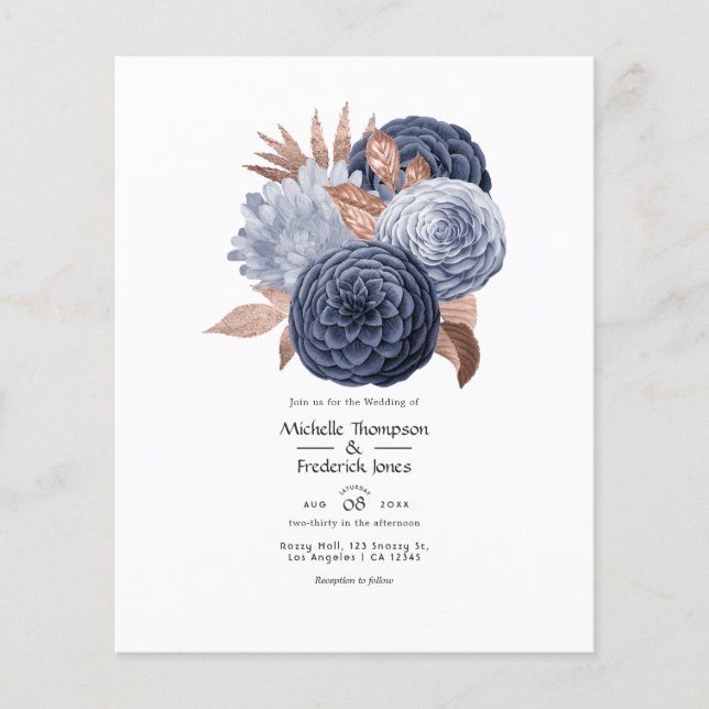Dusty Blue und Rose Gold Floral Wedding Flyer (Vorne)