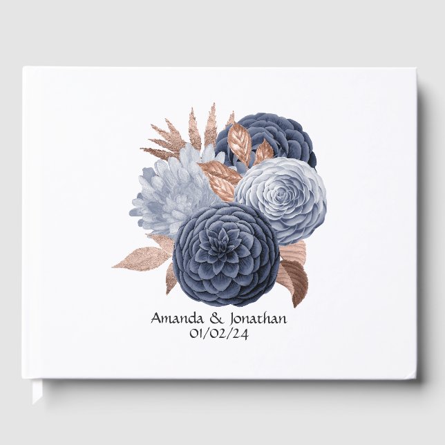 Dusty Blue und Rose Gold Floral Wedding Gästebuch (Vorderseite)