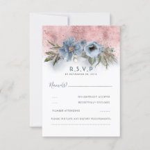 Dusty Blue und Rose Gold Glitzer Boho Wedding RSVP