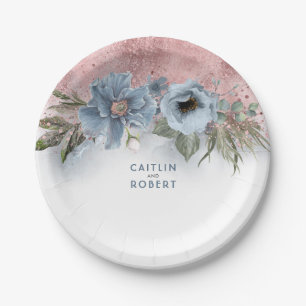 Dusty Blue und Rose Gold Glitzer Elegante Moderne Pappteller