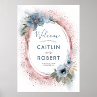 Dusty Blue und Rose Gold Glitzer Sign