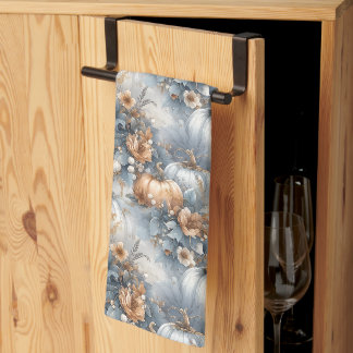 Dusty Blue und Rustic Orange Autumn Pumpkin Design Geschirrtuch