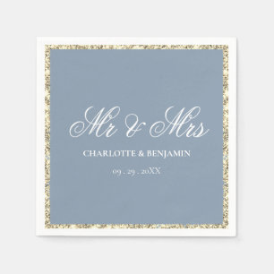 Dusty Blue und Silver Border Mr & Mrs Wedding Serviette