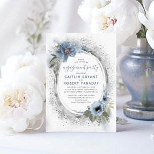 Dusty Blue und Silver Floral Engagement Party Einladung