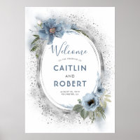 Dusty Blue und Silver Glitzer Wedding Sign