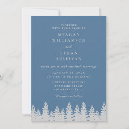 Dusty Blue und Silver Pine Trees Winter Wedding Einladung