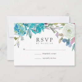 Dusty Blue und Türkis Floral Wedding RSVP Karte