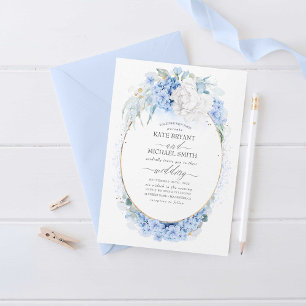 Dusty Blue und White Blume Elegante Hochzeit Einladung