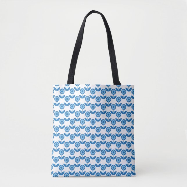 Dusty Blue und White Blume Gemustert Tasche (Vorderseite)
