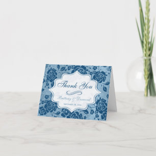 Dusty Blue und White Floral Damask Danke Karte