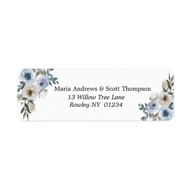 Dusty Blue und White Floral Gold Rücksendeadresse (Vorne)