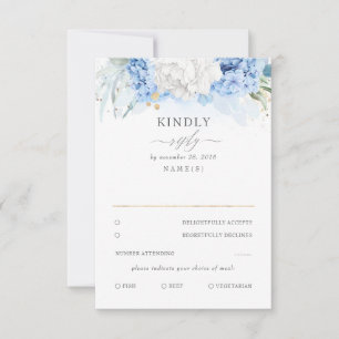 Dusty Blue und White Floral Wedding RSVP Karte
