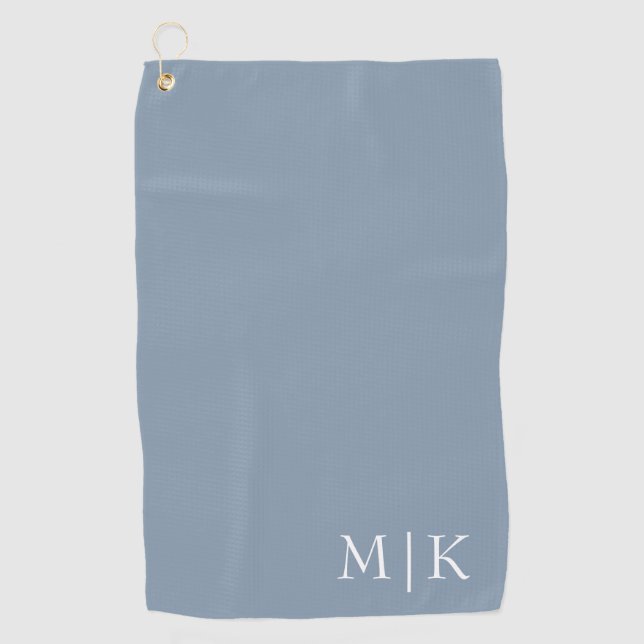 Dusty Blue und White | Modernes Monogramm Golfhandtuch (Vorderseite)