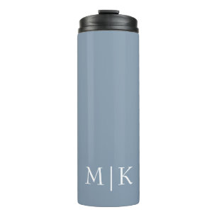 Dusty Blue und White Modernes Monogramm Thermosbecher