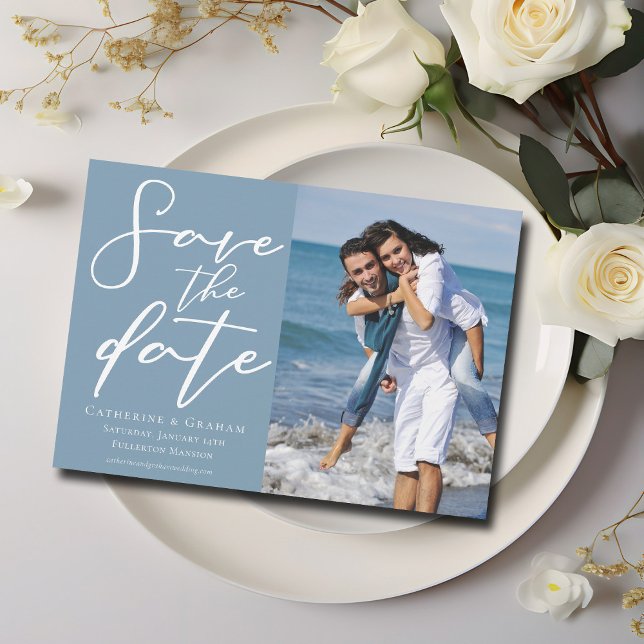 Dusty Blue Verlobung Couple Foto Coastal Save The Date (Von Creator hochgeladen)