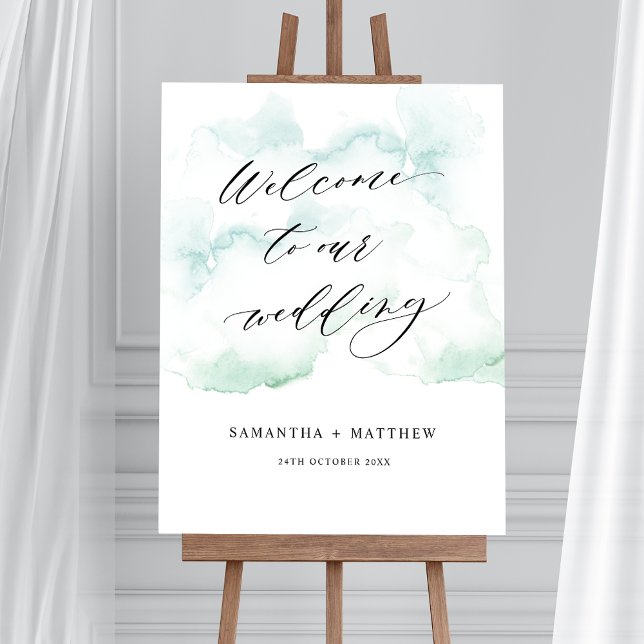 Dusty Blue, Vert Aquarelle Mariage Affiche de bien (Créateur téléchargé)