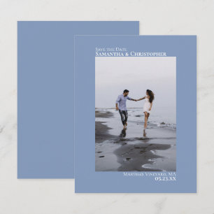Dusty Blue Vertical Foto Minimalistisch Wedding Save The Date