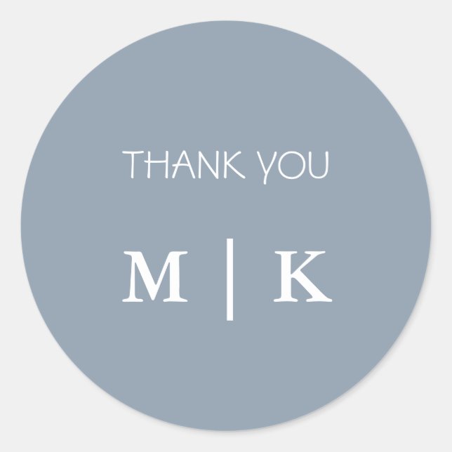 Dusty Blue Vielen Dank Monogram Trendy Wedding Runder Aufkleber (Vorderseite)