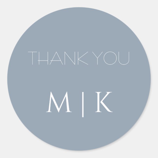 Dusty Blue Vielen Dank Monogramme Elegant Wedding Runder Aufkleber (Vorderseite)