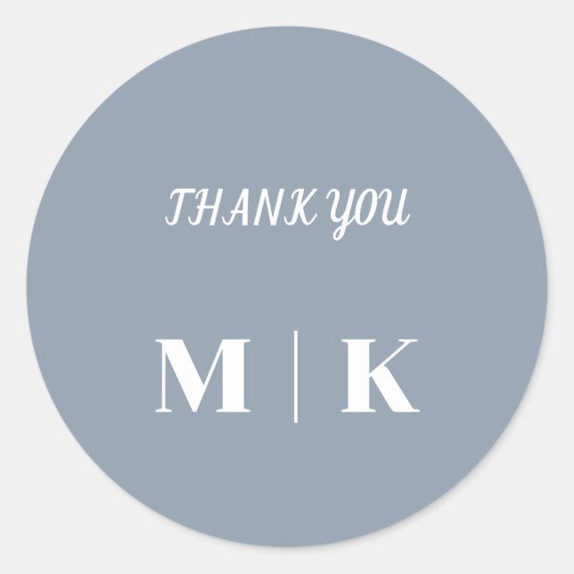 Dusty Blue Vielen Dank Monogrammes Classy Wedding Runder Aufkleber (Vorderseite)