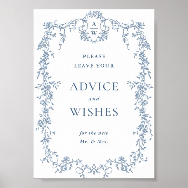 Dusty Blue Viktorianisch Advice & Wish Wedding Sig Poster (Vorne)