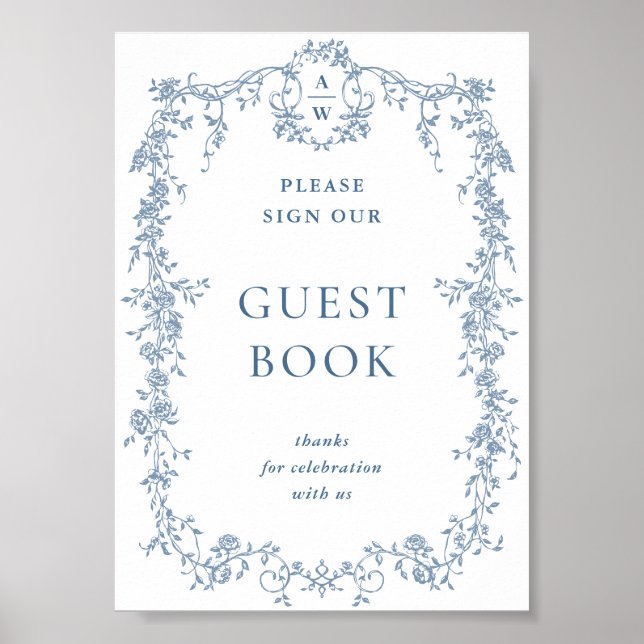 Dusty Blue Viktorianisch Grace Gäestbook Wedding S Poster (Vorne)