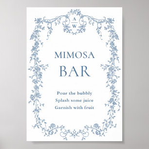 Dusty Blue Viktorianisch Mimosa Bar Wedding Sign Poster