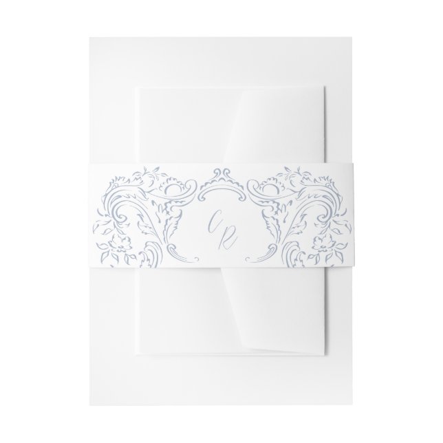 Dusty Blue Vintag Blüh Monogram Wedding Einladungsbanderole (Vorderseite Beispiel)