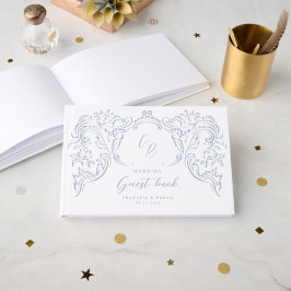 Dusty Blue Vintag Blüh Monogram Wedding Gästebuch