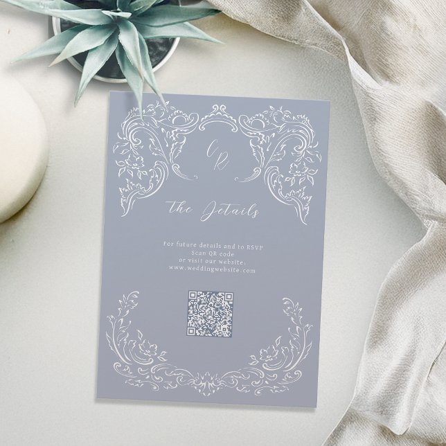 Dusty Blue Vintag Blüh Wedding Details Begleitkarte (Dusty Blue Vintage Flourish Wedding Details Enclosure Card)
