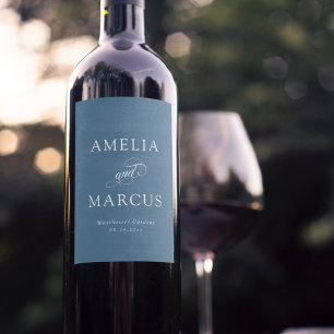 Dusty Blue Vintag Calligraphy Wedding Weinetikett