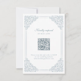Dusty Blue Vintag Elegant Frame QR Code Wedding RSVP Karte