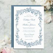 Dusty Blue Vintag Floral Elegante Script Wedding
